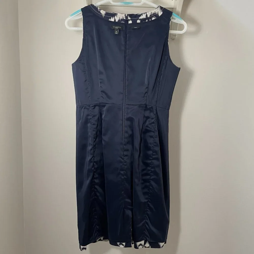 TALBOTS Navy and Beige V-Neck Dress, Womens Size 6 Petite; Ready to Ship - Picture 5 of 16